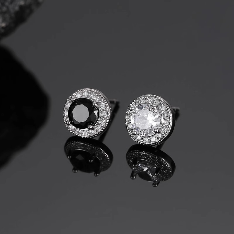 Ine style high end round diamond earrings trendy men's hip hop personality simple fashion full diamond geometric men's earrings_voghion.com