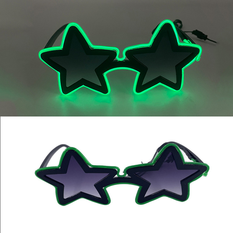 Nuevas gafas luminosas LED, barra de fiesta, festival de música de Bengdi, gafas luminosas de estrella de cinco puntas, accesorios brillantes