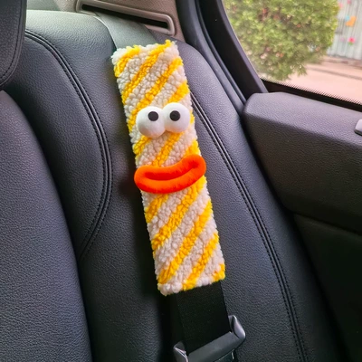 Sausage Shape Car Interior Decoration – Seat belt shoulder pad - little-monster-1-yellow-pattern-plush-shoulder-pad