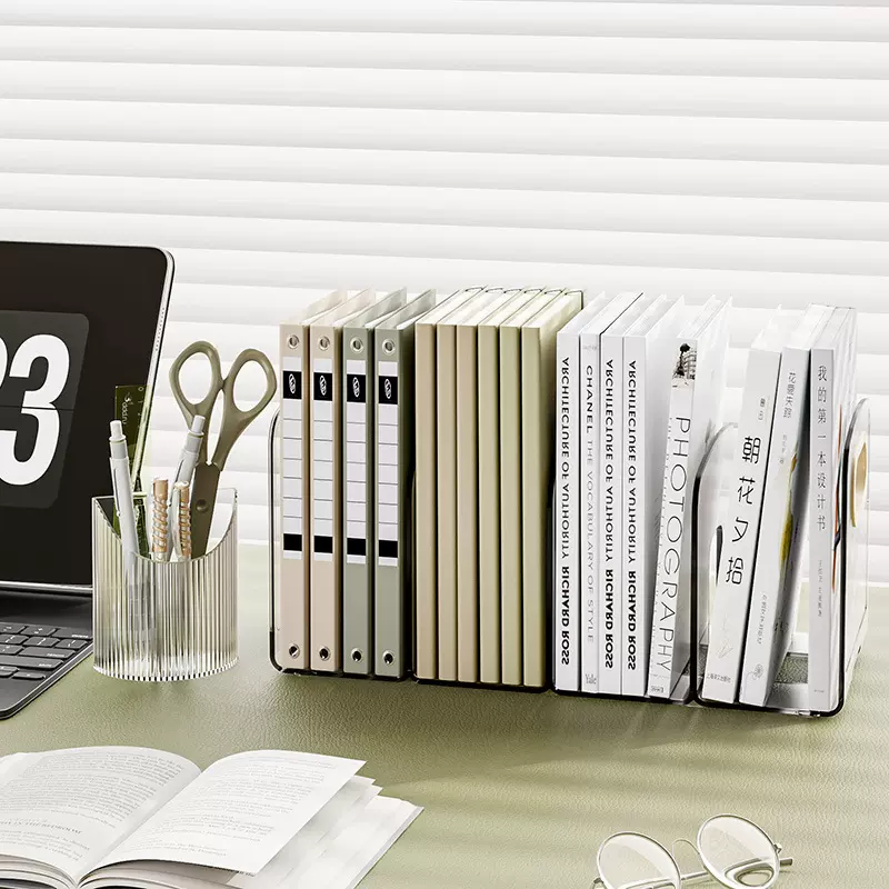 桌面书立架书本收纳盒透明学生书本立架分隔板亚克力笔筒置物架