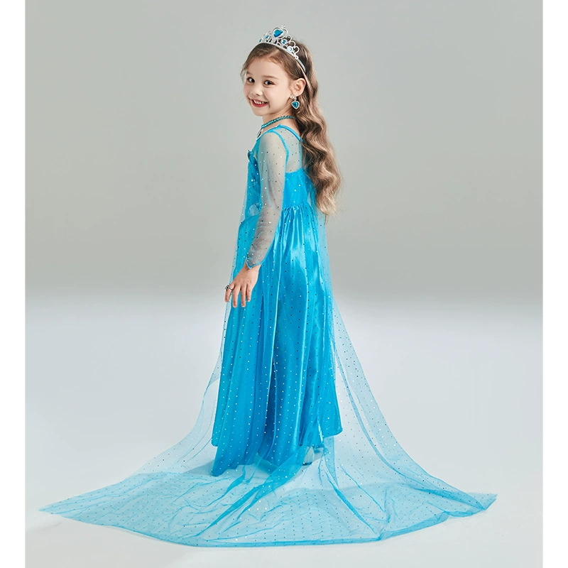 Платье принцессы Frozen для девочки, юбка-платье с накидкой, набор аксессуаров: корона, палочка, серьги
