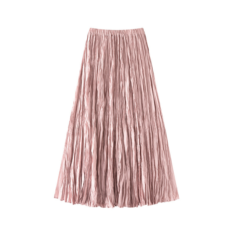 Miyake Wrinkled Skirt Women's Spring and Summer New Mid-length Artistic Wrinkled Cream Skirt A- line Mori Style All-match Long Skirt