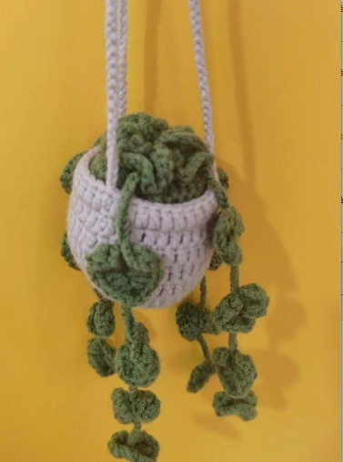 교수형 바구니 그린 리프 자동차 펜던트-베이지 색 화분