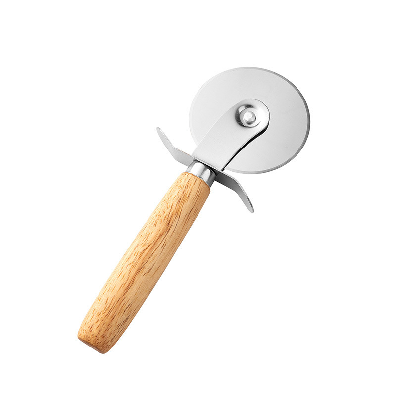 Cuchillo de pizza de acero inoxidable cuchillo de madera cuchillo de pizza cuchillo de pastel cuchillo de rodillo único cuchillo de horneado de pizza
