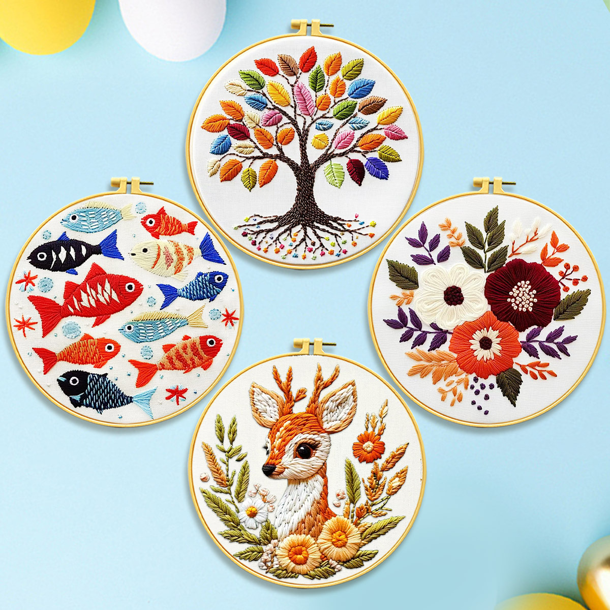Estilo explosivo transfronterizo flor ciervo pez árbol nuevo material bordado bricolaje bordado simple decoración de entrada para principiantes