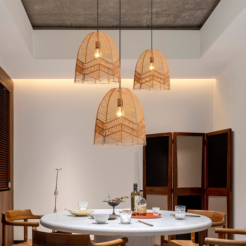 Araña de ratán japonés Zen sala de té tienda de ropa nuevo restaurante chino restaurante de olla caliente B & B Balcón de ratán lámpara de cuerda de cáñamo