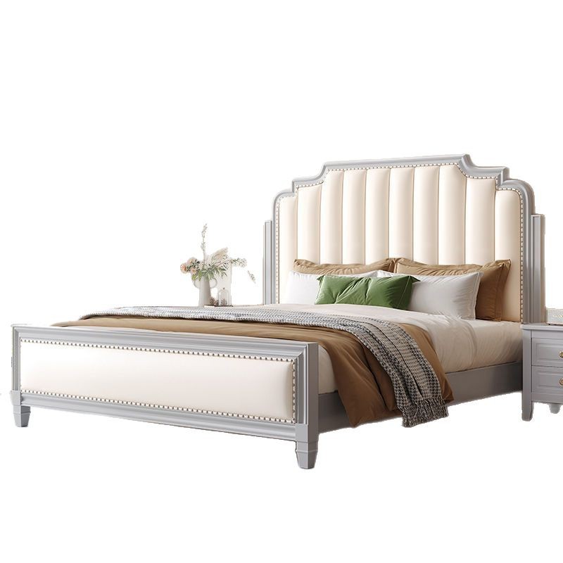 Cama de madera maciza francesa para dos personas red dormitorio principal lujoso ligero Nappa cuero moderno simple 1.8 paquete de almacenamiento de cama americana