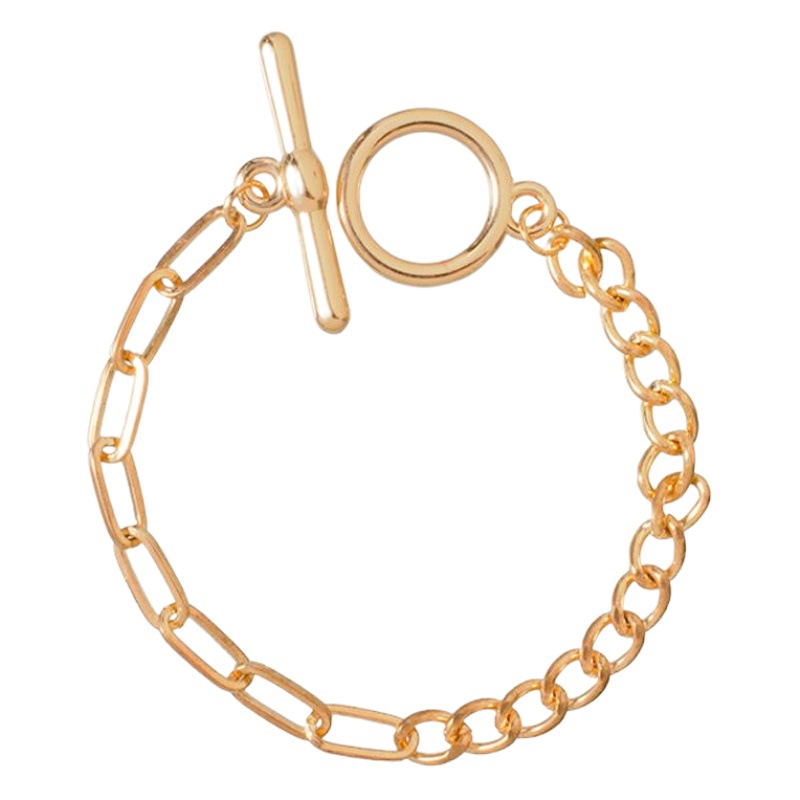 Joyería transfronteriza europea y americana de moda geométrica otbuckle pulsera de metal hembra creativa cuentas redondas incrustadas en diamantes pulsera de múltiples capas en stock