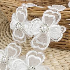 Eugene chiffon lace with large pearls, three-dimensional eight-petaled heart lace flower clothing accessories box bag accessories DIY kit