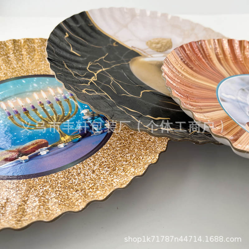 Fábrica directa 1200 gramos de bandeja de papel redonda gruesa bandeja desechable bandeja de papel de estilo europeo cubiertos de fiesta