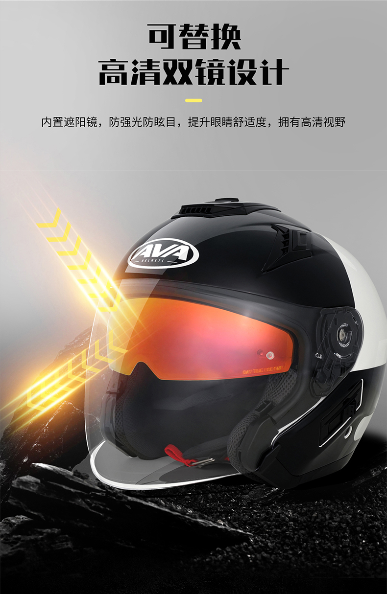 Motorcycle Half Helmet JET Locomotive Helmet 3/4 Winter Double Lens Anti-fog