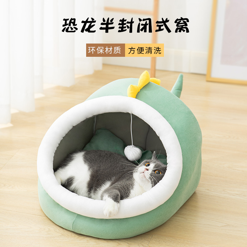 Nido de gato cuatro estaciones disponibles invierno cálido gato cama semi-cerrado casa gatito pequeño perro perrera mascotas suministros