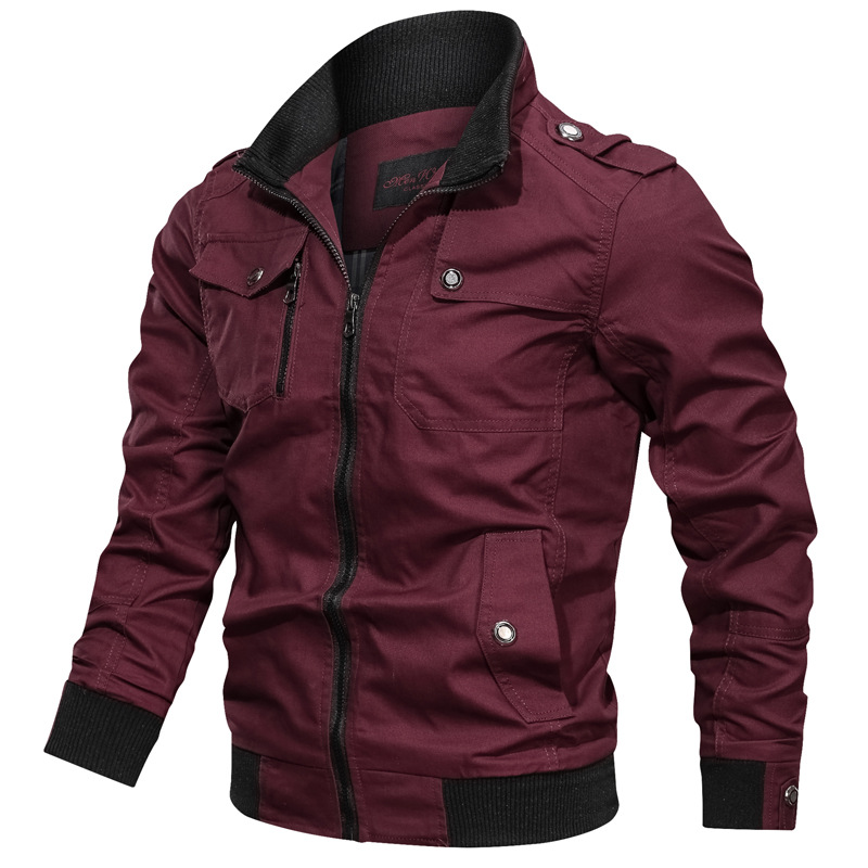 Cross-border AliExpress Amazon nueva chaqueta de color sólido casual con cremallera de cuello de pie chaqueta de hombre chaqueta superior