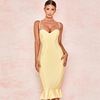 Suspender skirt bandage V-neck dress party temperament evening dress sexy hip bag