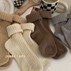 冬季厚实保暖毛袜子女秋冬加绒加厚中筒袜日系纯色竖条纹堆堆袜|ms