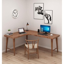 实木转角书桌卧室家用写字台拐角办公桌北欧靠窗桌 l型学习电脑桌