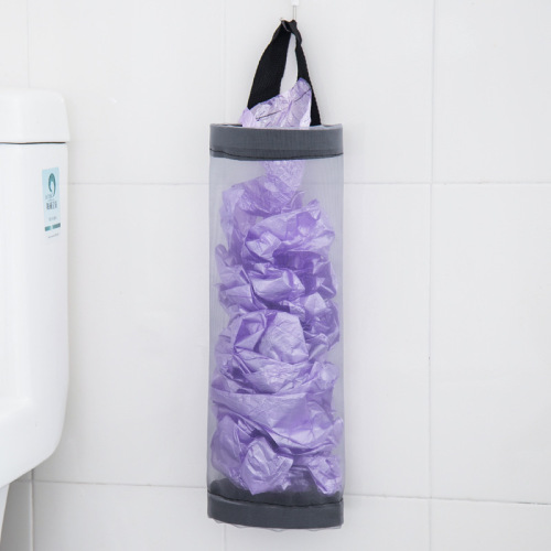 Wall-mounted trash bag storage kitchen plastic bag organizer hanging shopping bag storage bag grid storage pouch