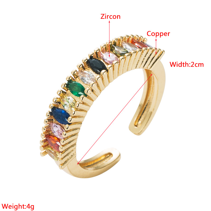 Fashion New Copper-plated Gold Color Zircon Opening Rainbow Ring display picture 1