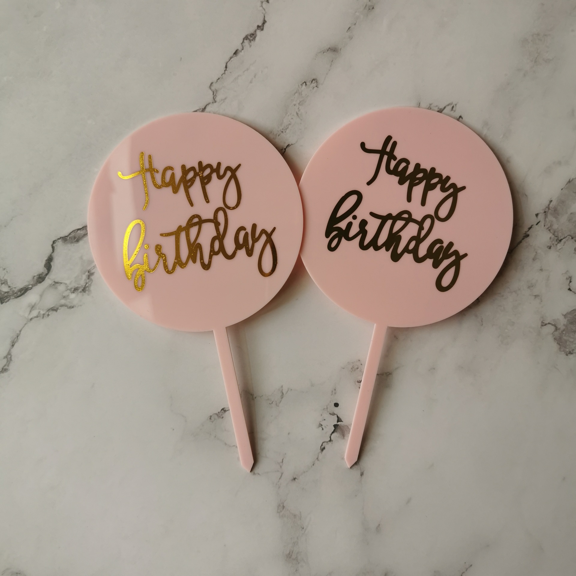 Dorado ronda marca acrílico Feliz cumpleaños pastel de cumpleaños plug-in decoración Tarjeta de inserción fiesta diseño hornear