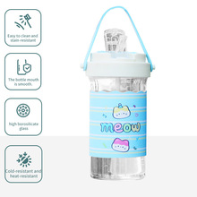 随手杯儿童大容量高颜值透明吸管杯便携手提高硼硅水杯樱花小狗