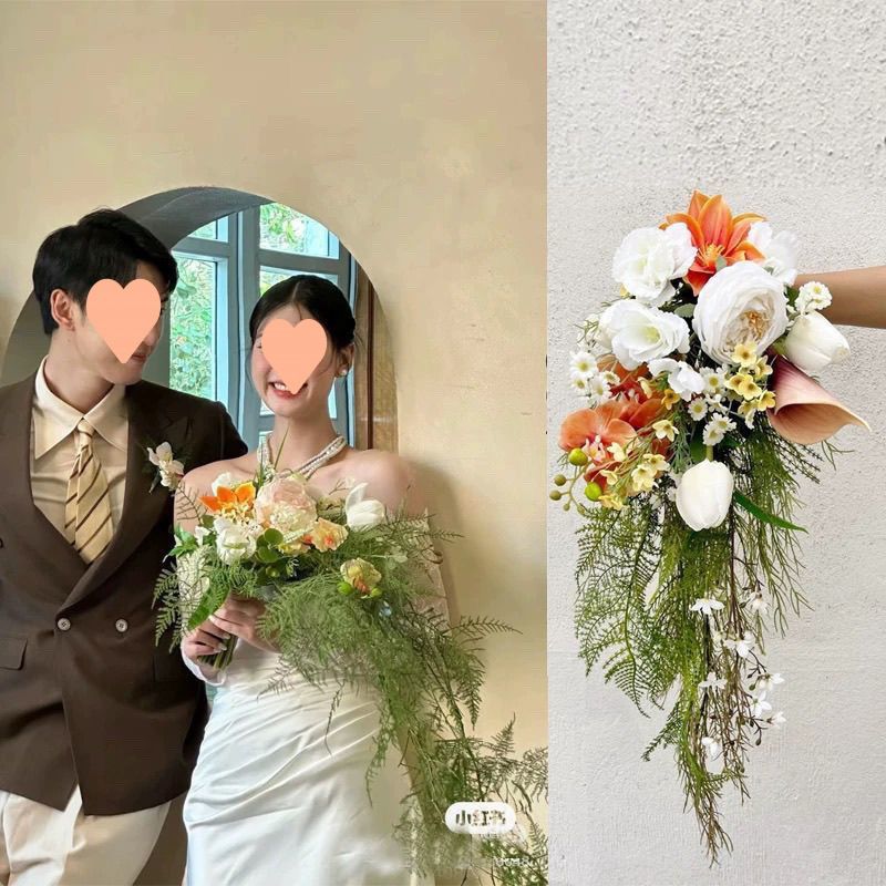 森系旅拍园林风婚纱摄影道具美学拍照婚礼瀑布水滴仿真新娘手捧花|undefined