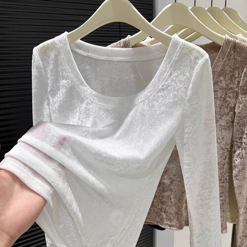 Black Sheer Velvet Top Spring and Autumn Long Sleeve Tall Straight High-end Stylish Top for Layering Thin Upper Shirt