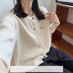 2025早秋新款女装甜美气质圆领腊肠狗开衫刺绣百搭显瘦针织衫上衣