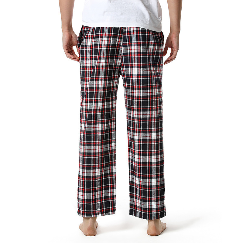 Men's Flannel Pajama Pants Casual Long Pants Cotton Plaid Straight Pants with Side Pockets Homewear_voghion.com