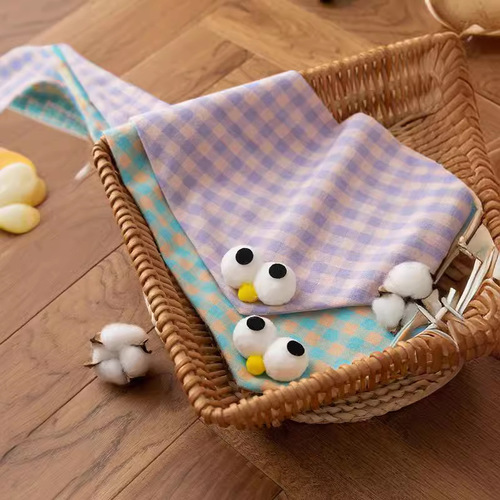 Children's double-layer Korean style warm scarf cotton plaid baby boy and girl cartoon triangle scarf autumn and winter cute little scarf