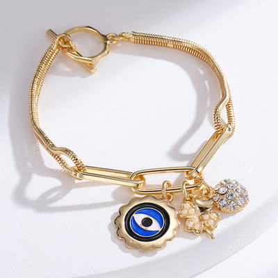  euramerican fashion geometric demon eye drip pendant OT buckle bracelet chain bracelet