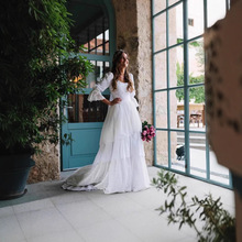 新款外贸亚马逊婚纱长袖蕾丝婚纱小拖尾跨境电商货源婚纱一件代发