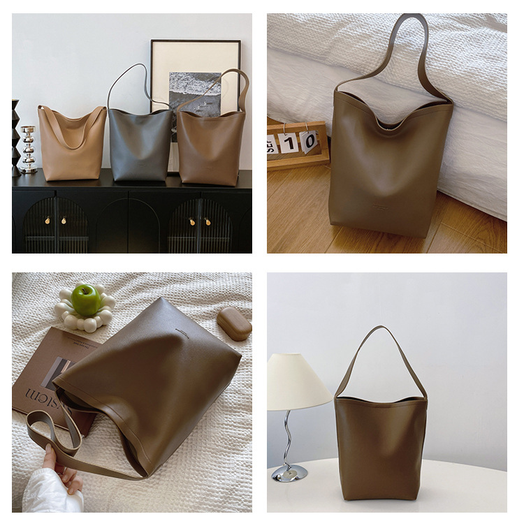 Solid color Tote bag 2024 new style, high-end, large-capacity single-shoulder versatile, niche women's bag, casual and simple bucket bag undefined