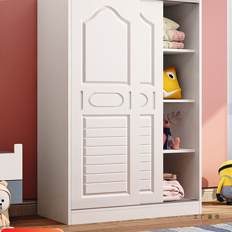 Children's Wardrobe Solid Wood Home Bedroom Small Apartment Sliding Door Girl Small Wardrobe Baby Storage Cabinet Low Simple