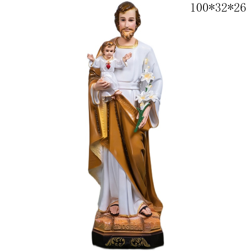 100cm José abraza a un niño santo adornos estatuas de vidrio de fibra de fibra de fibra de vidrio personajes decorativos de iglesia