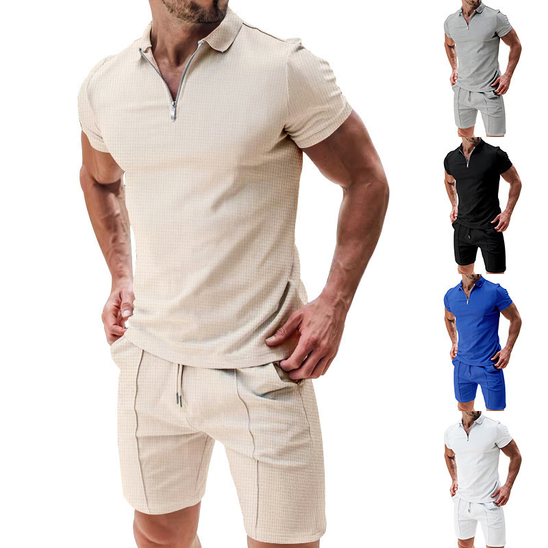 2023 Summer Amazon Aliexpress European and American Cross-border Men's Polo Casual Loose Short-sleeved Shorts Sports Suit
