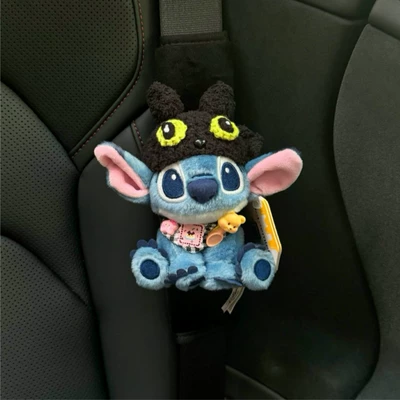 Authentic Toothless and Stitch Seatbelt Shoulder Pads, Lilo & Stitch Doll Car Decoration Ornaments (Seat belt shoulder pad) - authentic-toothless-stitch-black-shoulder-cover