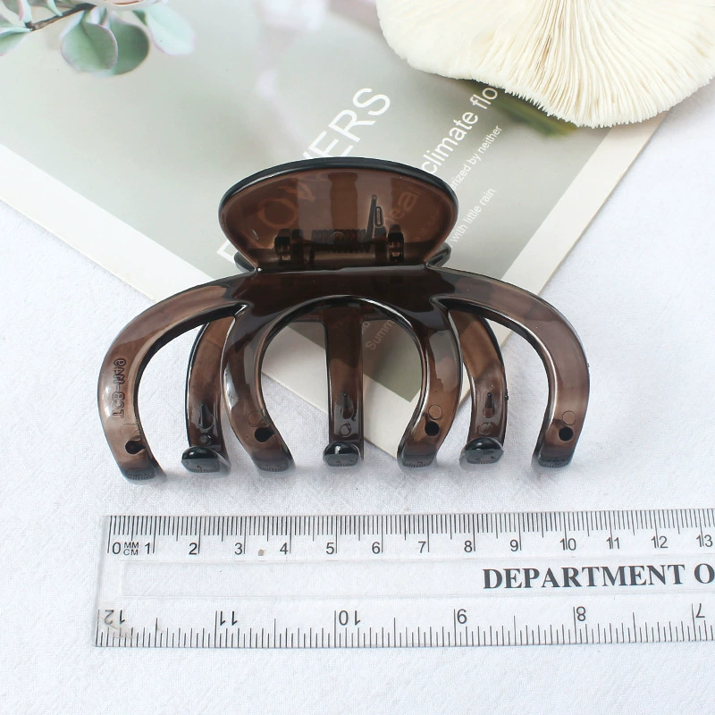 Large hair claw clip, universal shark hairgrip, dark brown, simple elegant design