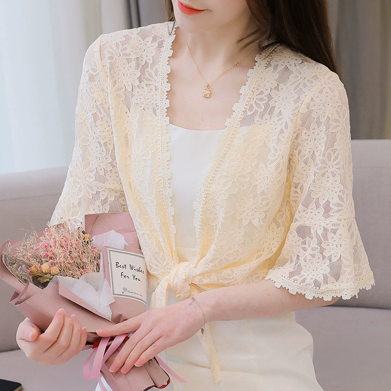 Кружевной кардиган, накидка, жилет, летняя куртка, с коротким рукавом