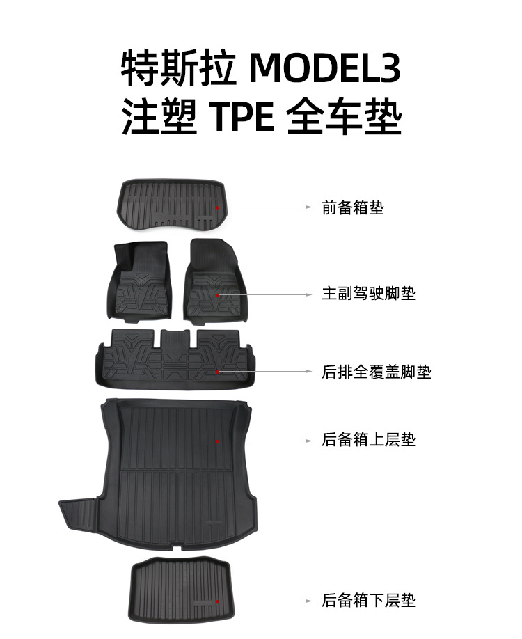 适用特斯拉modely 3TPE脚垫前后备箱垫尾箱垫汽车用品配件改装详情18