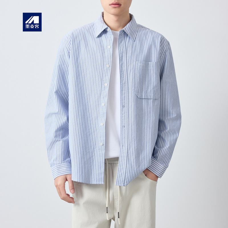 Momaik Men's High-Quality Commuting Striped Shirt 2026 Spring New Oxford Cotton Shirt 50365