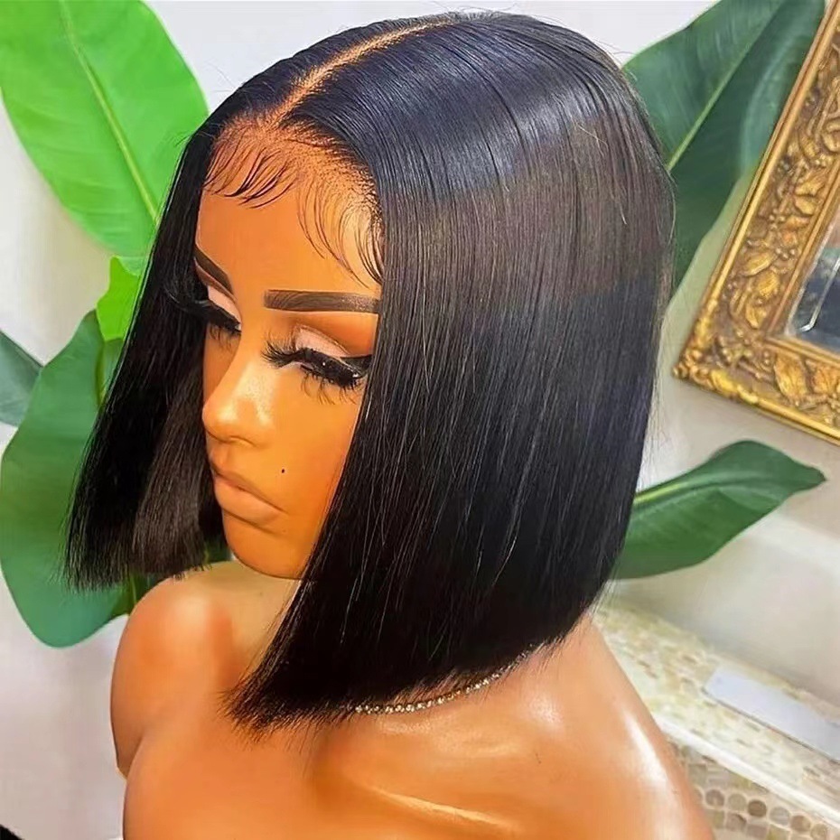 Peruca Bob com Lace Frontal 13*4HD, Estilo Europeu/Americano, Cabelo Humano Liso com Presilhas, Tamanho Médio, Disponível em Estoque_voghion.com