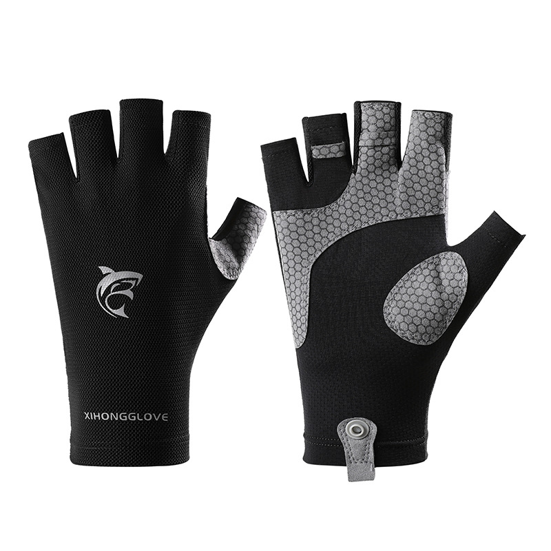 Guantes de medio dedo de pesca profesional para hombres, protector solar al aire libre de verano, seda de hielo de medio dedo, guantes de Luya transpirables, antideslizantes y de secado rápido