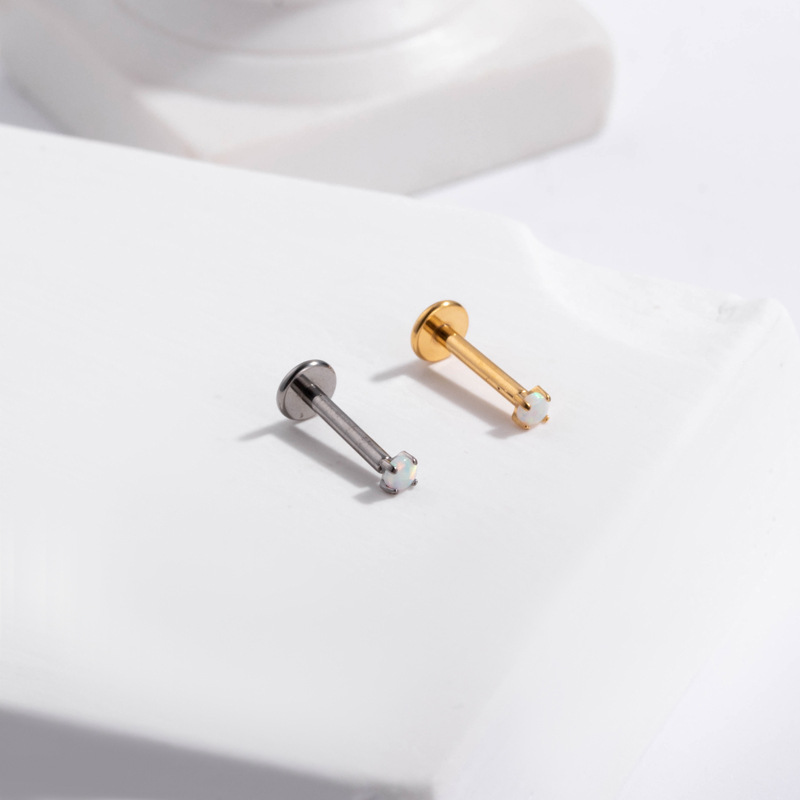 Daily Occasion Pure Titanium, Copper Material 1 Piece Pure Titanium Copper Gem Ear Cartilage Rings & Studs Round Waterproof Non Tarnish Surgical Steel Women'S