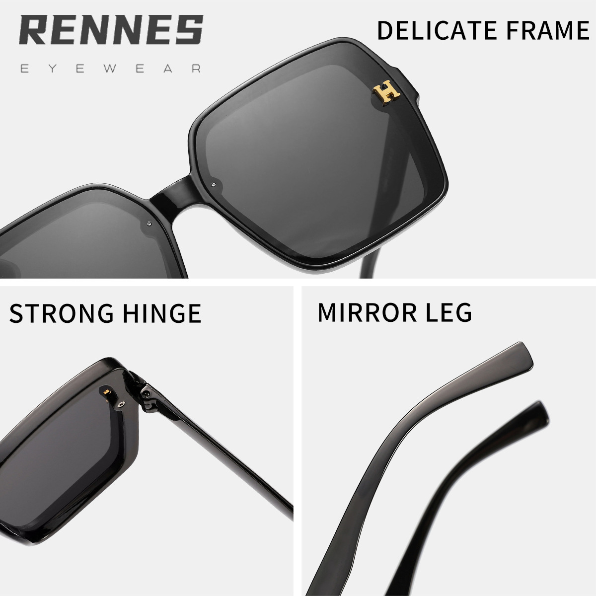 2024 nuevas gafas de sol anti-ultravioleta de marco generoso retro, accesorios de letras de sentido avanzado, gafas de sol imprescindibles para disparos callejeros de moda