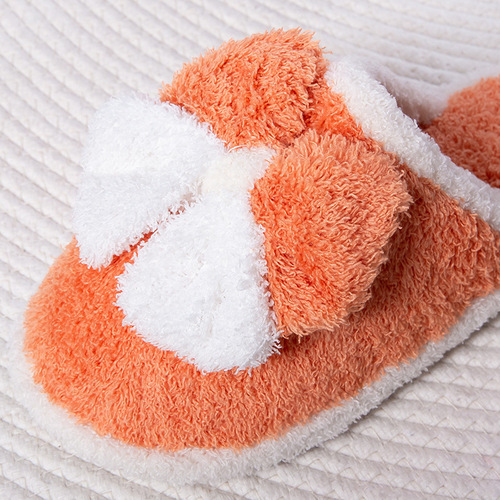 New bow cotton slippers for women winter indoor plush couples cute soft bottom floor slippers women's confinement slippers