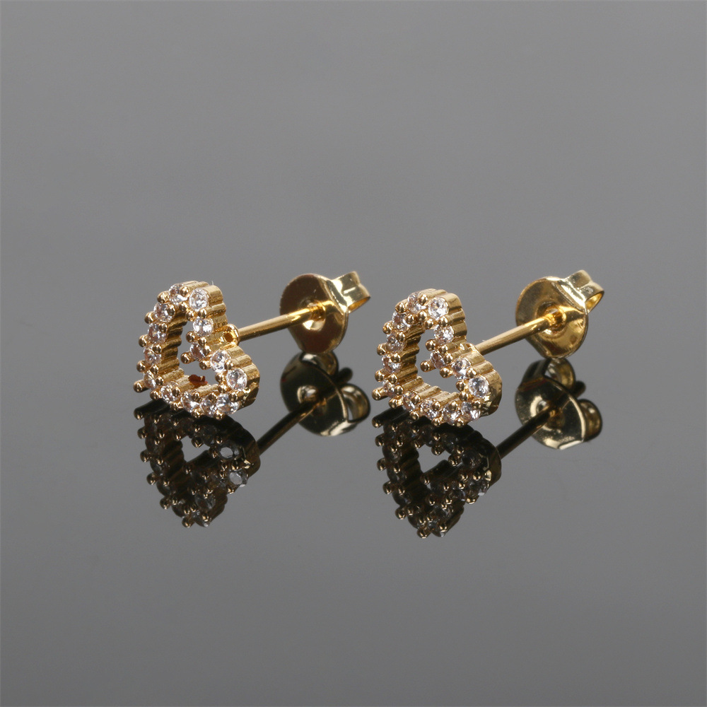 Romantic Sweet Dating Zircon Love Exquisite Small Copper Earrings display picture 3