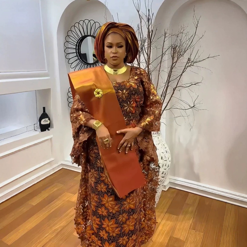 African Cross-Border Amazon Aliexpress Plus-Size Women's Clothing Robe Long Skirt Set Headscarf Sequin Dress Two-Piece Set