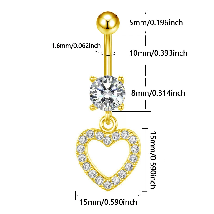 Длинное сердце из zirconium в форме сердца, физиологическая пупочная пирсинг из нержавеющей стали, без названия площадки, оптовая продажа