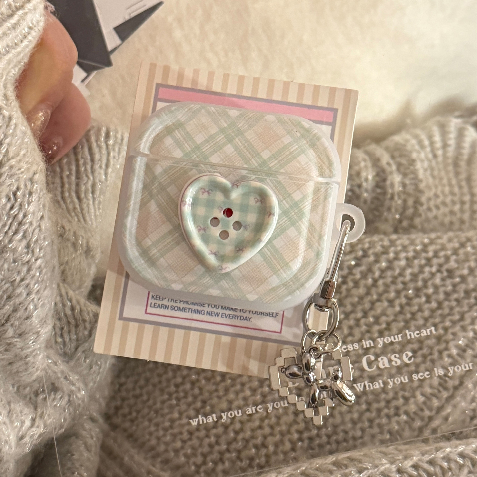 Botón estereoscópico verde para auriculares AirPods Pro2 cubierta Bluetooth inalámbrico 4 generación 1 colgante de plata 3