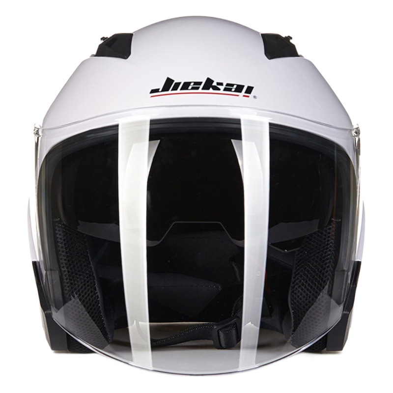 JIEKAI casco eléctrico no motocicleta hombres y mujeres Four Seasons anti-niebla doble lente medio casco verano protección solar